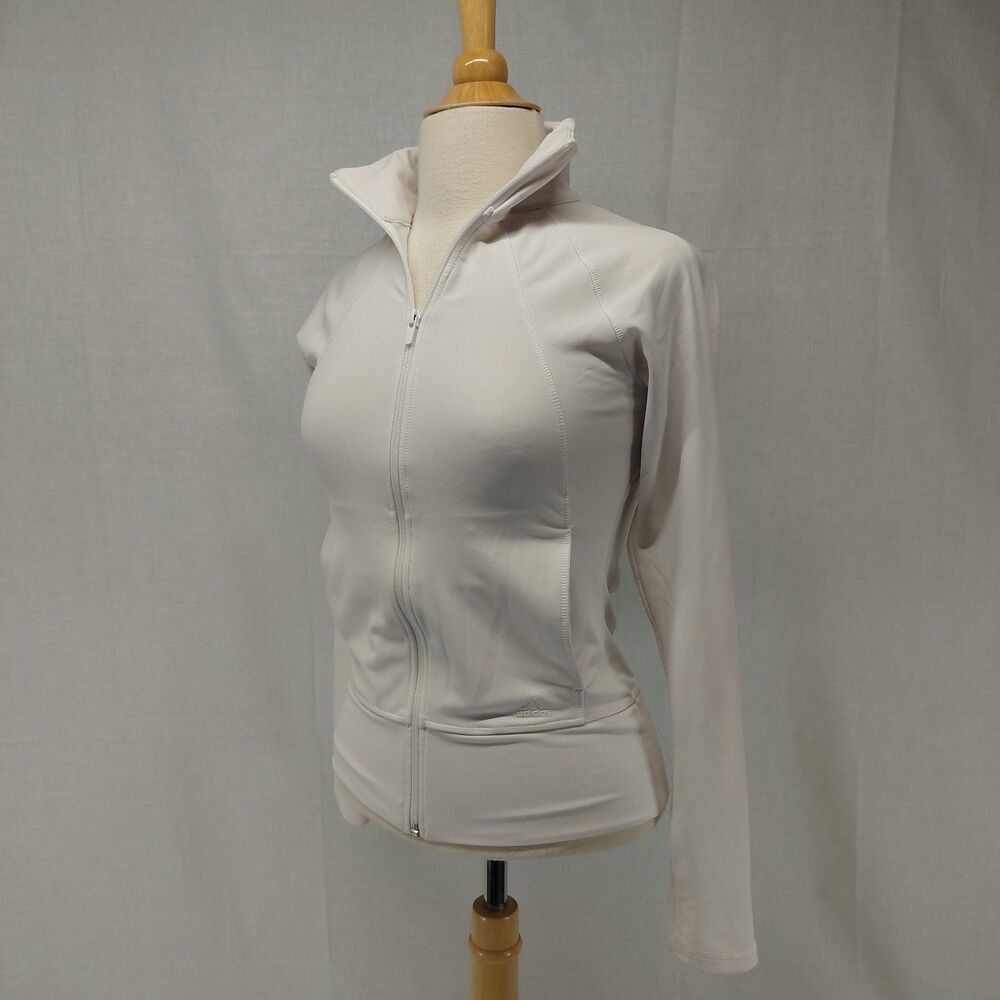 Adidas Fitted LS Zip Front Athleisure Jacket off-white Sz XS - Picture 2 of 10